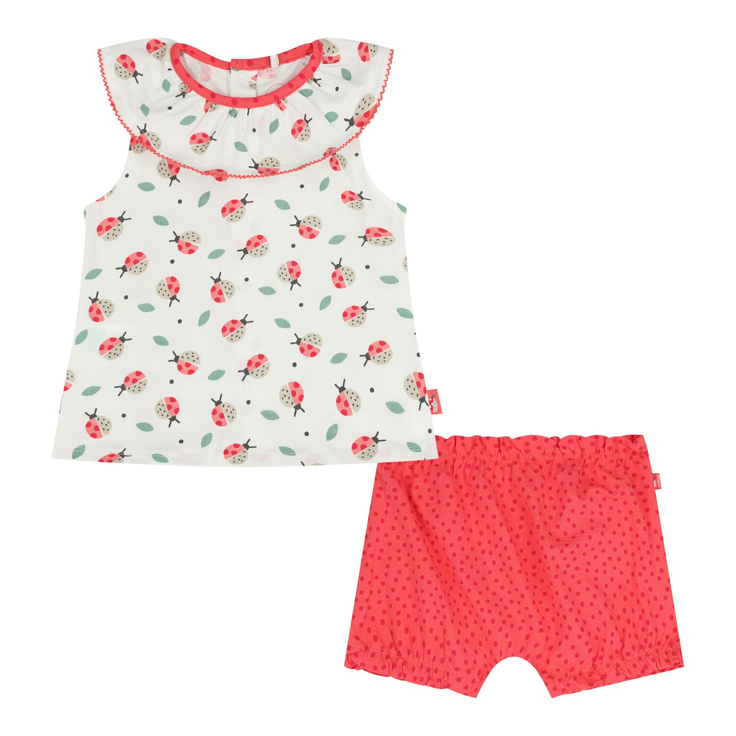 Baby Girls Ivory & Red Ladybug Shorts Set, 1, hi-res