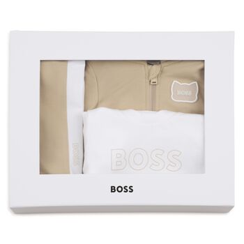 Baby Boys Beige Logo Hooded Tracksuit Gift Set