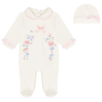 Baby Girls Ivory Bow Babygrow Gift Set