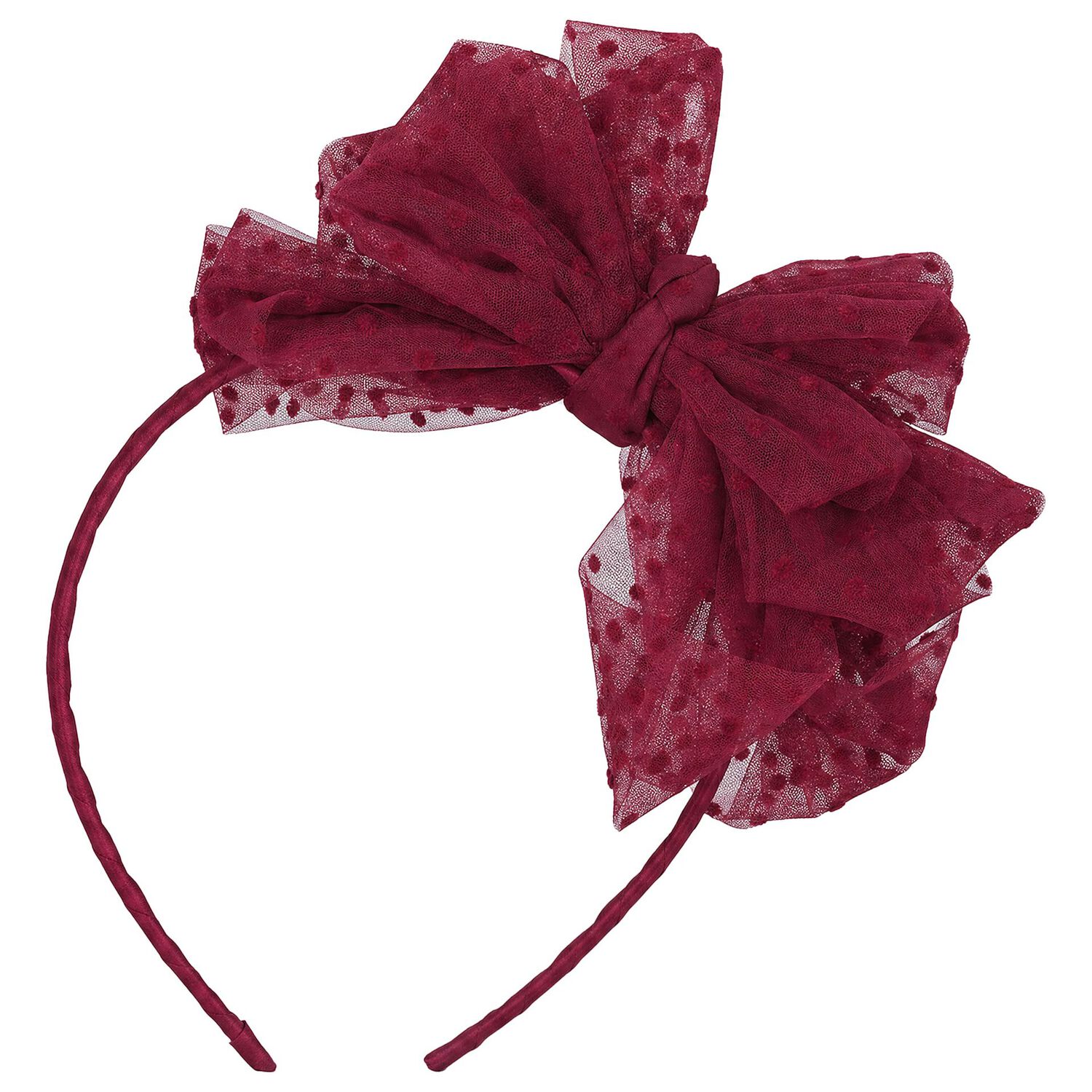 Girls Burgundy Bow Gladys Headband , 3, hi-res