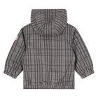 Younger Boys Black, Beige & White Checked Hooded Zip Up Top, 1, hi-res