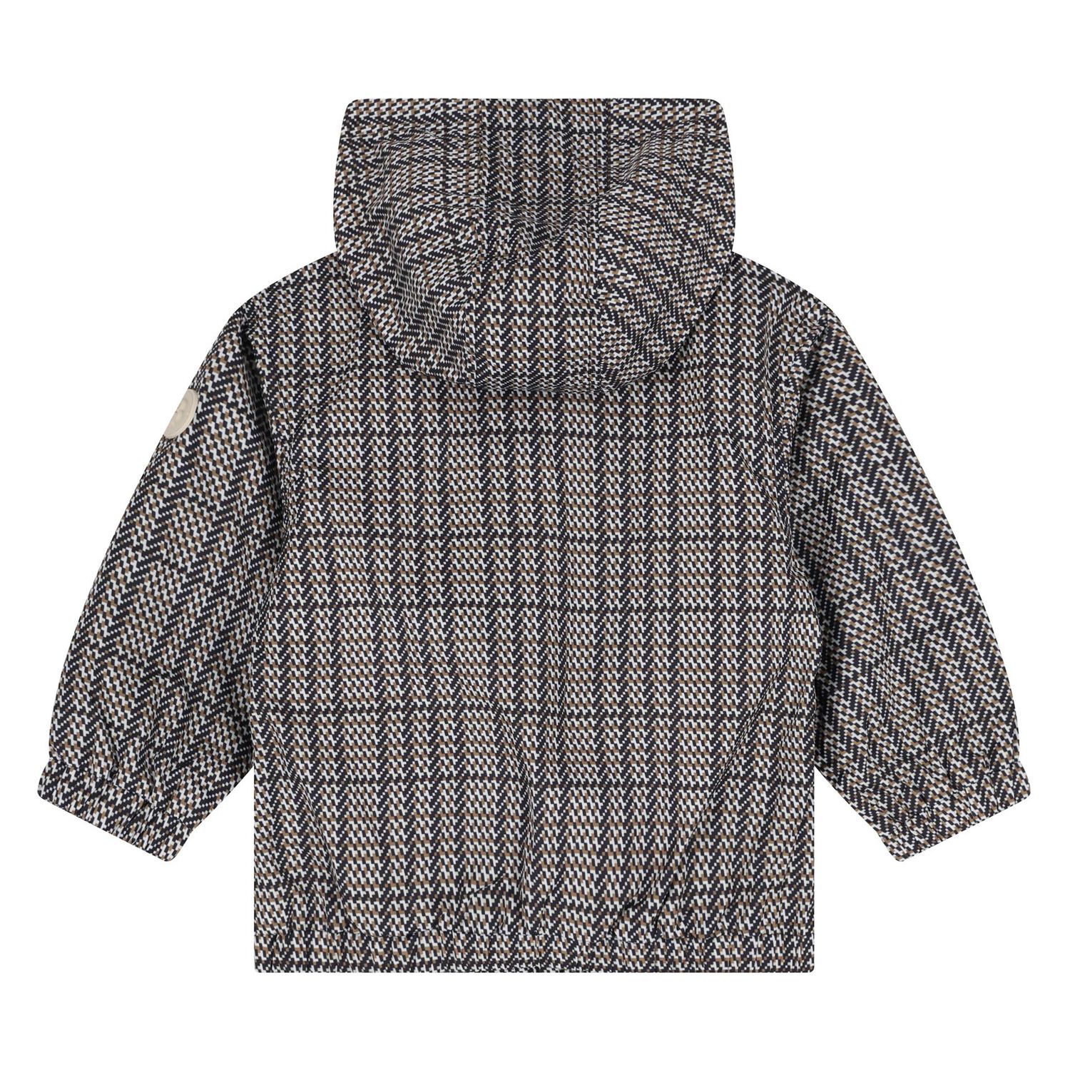 Younger Boys Black, Beige & White Checked Hooded Zip Up Top, 1, hi-res