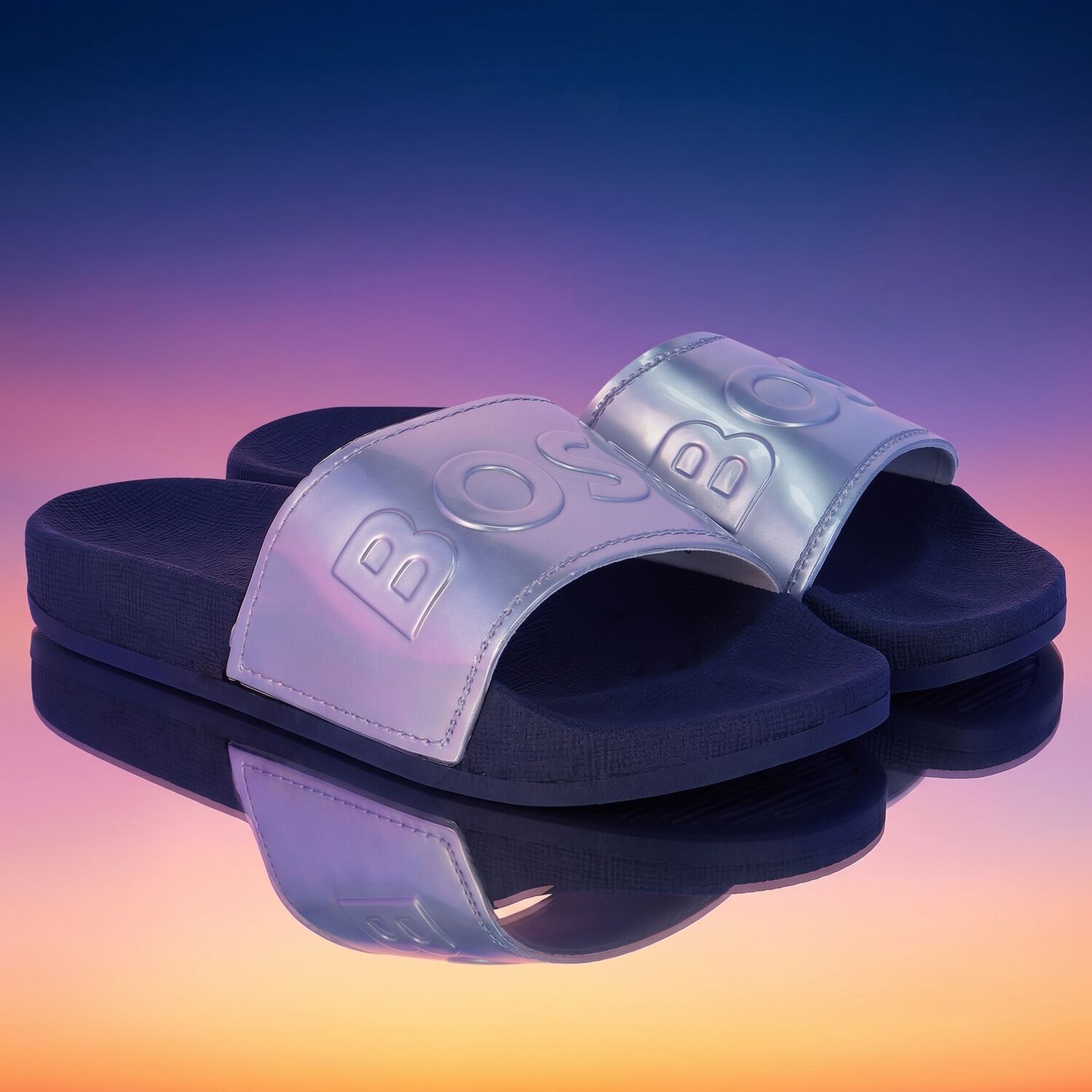 Girls Silver Logo Sliders, 1, hi-res