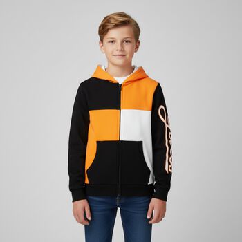 Boys Black Logo Hooded Zip Up Top