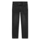 Boys Dark Grey Logo Denim Jeans, 1, hi-res