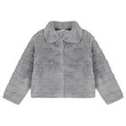 جاكيت رمادي من الفرو الصناعي للبنات, 1, hi-res