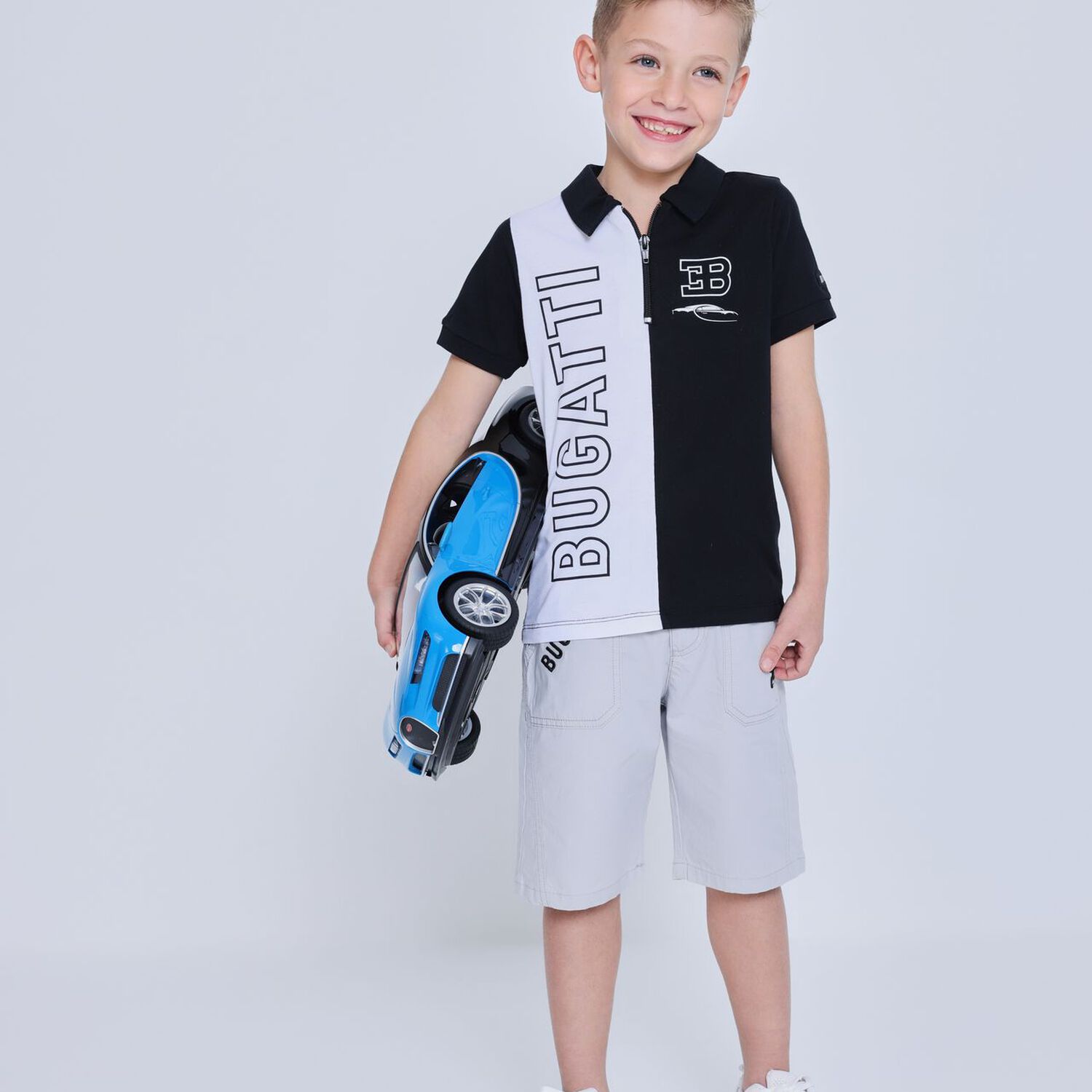 Younger Boys White & Black Logo Polo Shirt, 1, hi-res