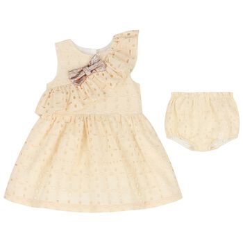 Baby Girls Ivory Broderie Anglaise Ruffle Dress Set
