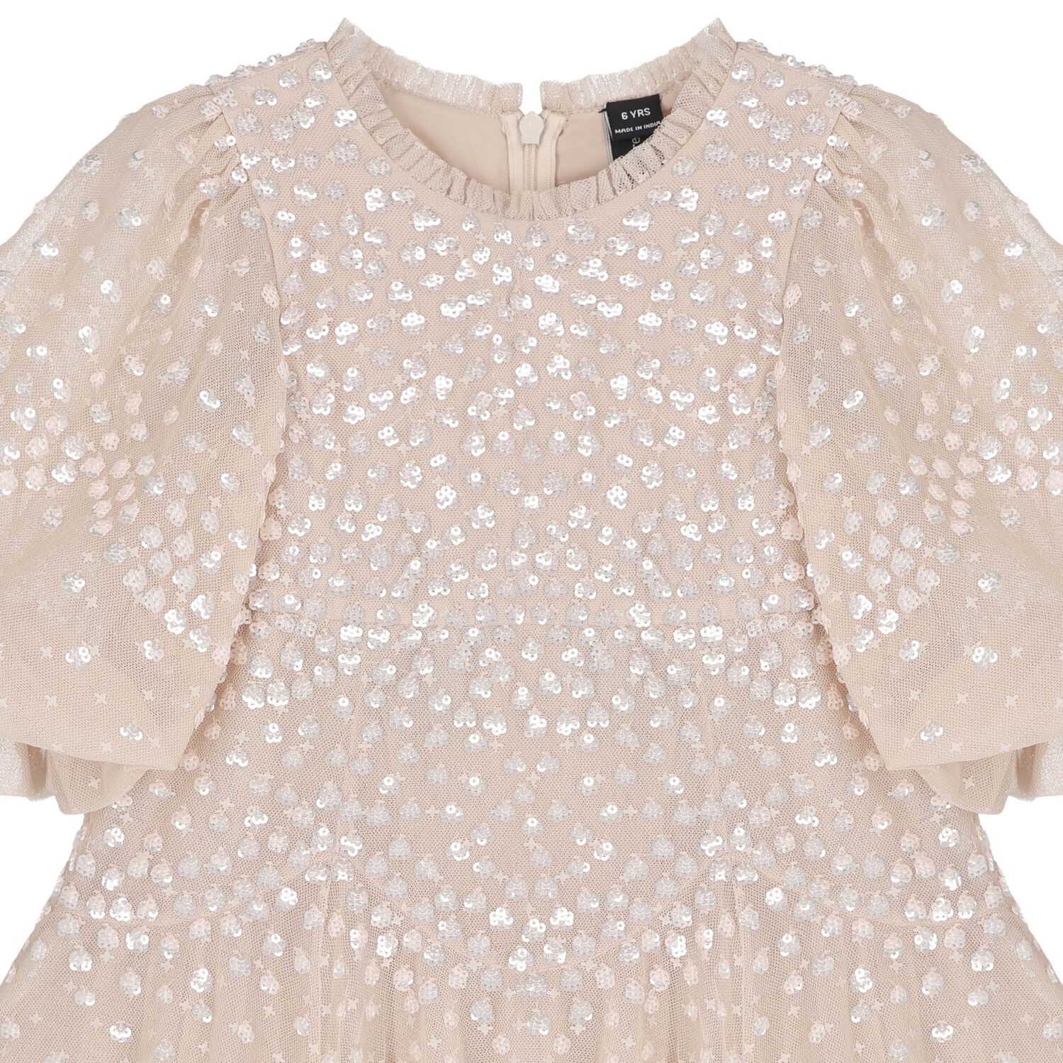 Girls Beige Sequin Tulle Cape Dress , 1, hi-res image number null