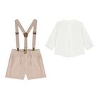 Baby Boys White & Beige Shorts Set, 2, hi-res