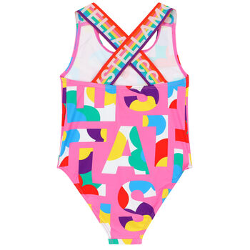 Girls Pink Logo Swimsuit