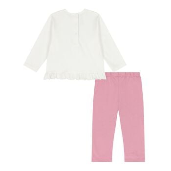 Baby Girls Ivory & Pink Puppy Leggings Set