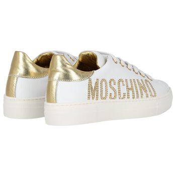 Girls White & Gold Logo Trainers