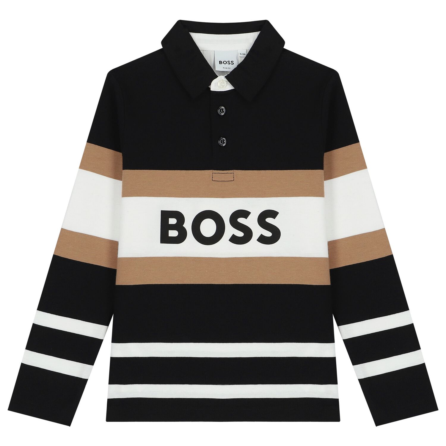 Boys Black, Beige & White Logo Polo Shirt, 1, hi-res image number null