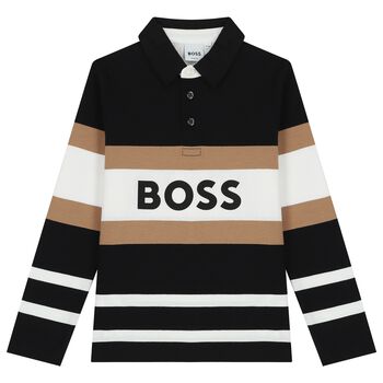 Boys Black, Beige & White Logo Polo Shirt