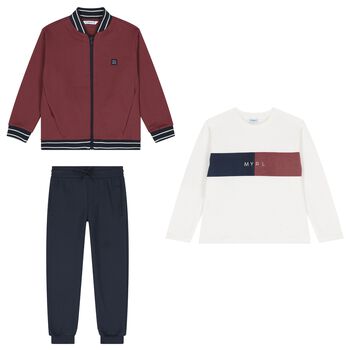 Boys Red, White & Navy Blue Tracksuit Set (3 Piece)
