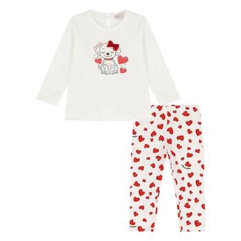 Younger Girls White & Red Leggings Set