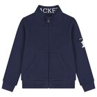 Boys Navy Blue Logo Zip Up Top, 1, hi-res