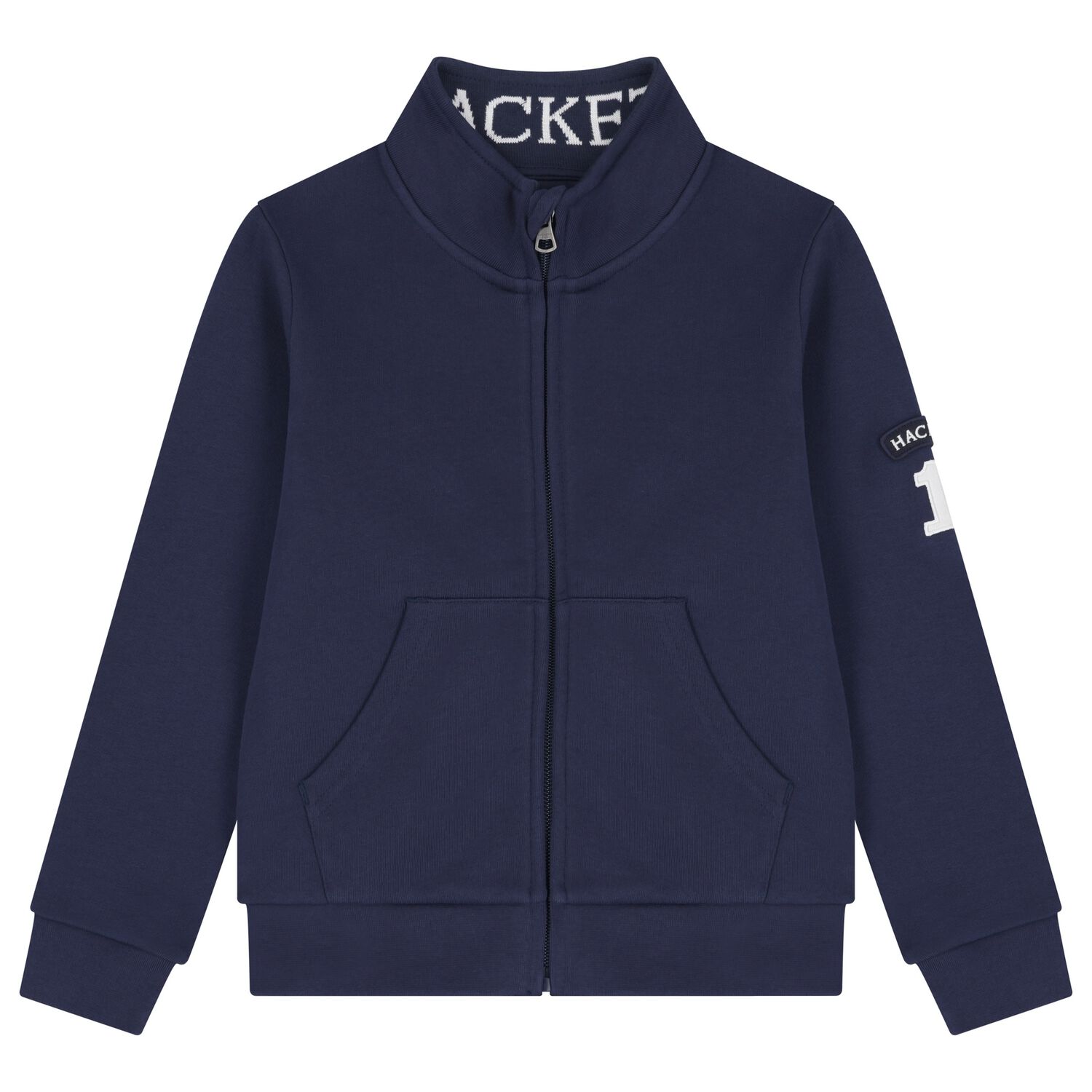 Boys Navy Blue Logo Zip Up Top, 1, hi-res