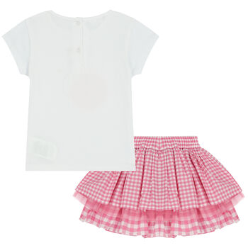 Girls White & Pink Skirt & Top Set