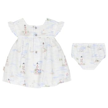 Baby Girls White & Blue Sailboat Dress Set