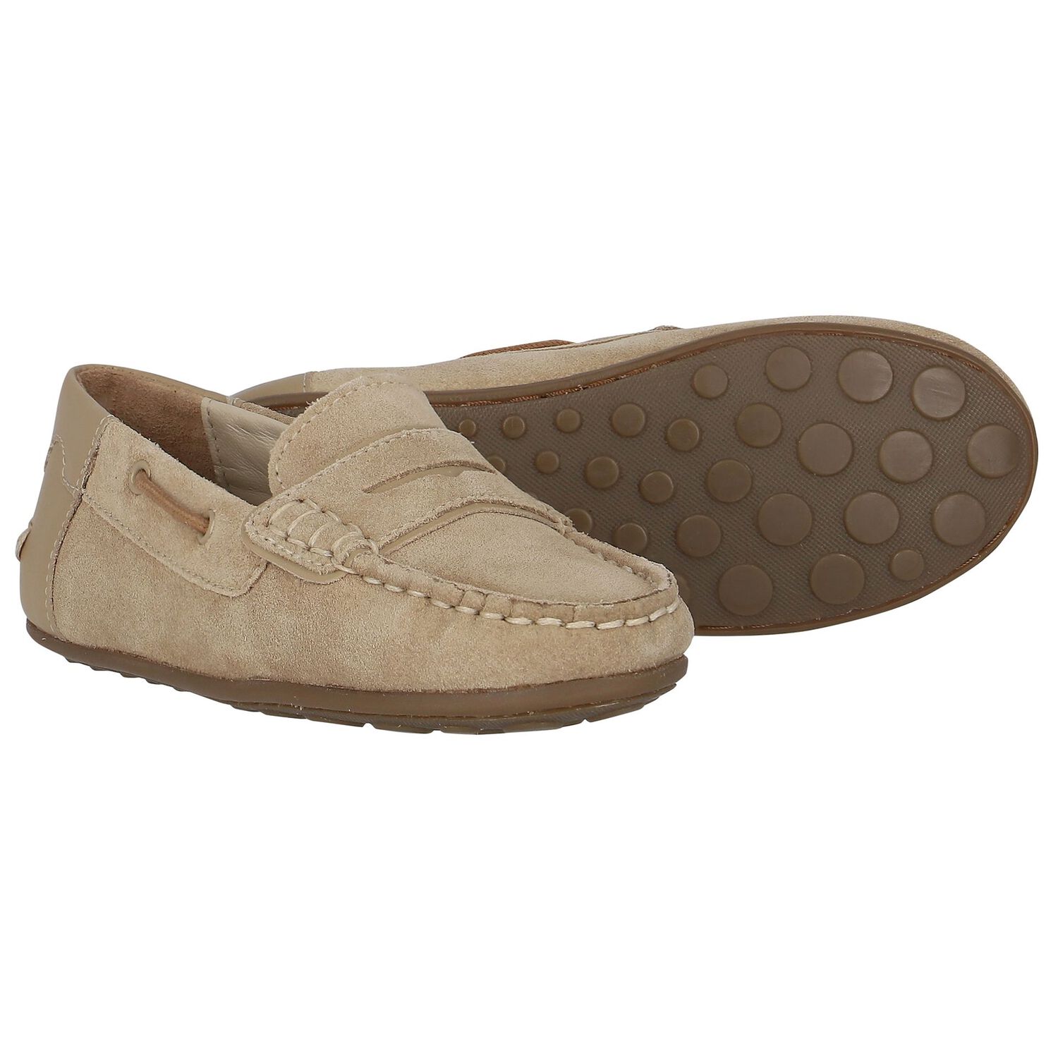 Boys Beige Suede & Leather Loafers, 1, hi-res image number null