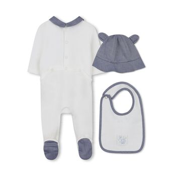 Baby Boys White & Blue Logo Babygrow Gift Set