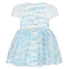 Girls White & Blue Organza Dress, 1, hi-res