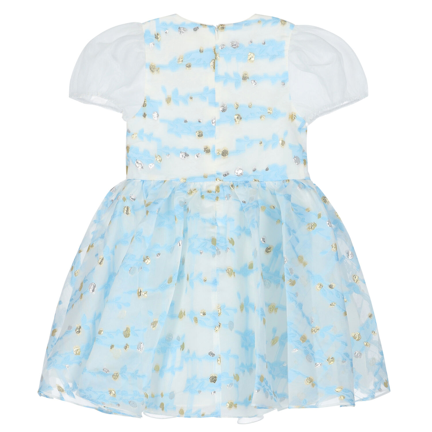 Girls White & Blue Organza Dress, 1, hi-res image number null