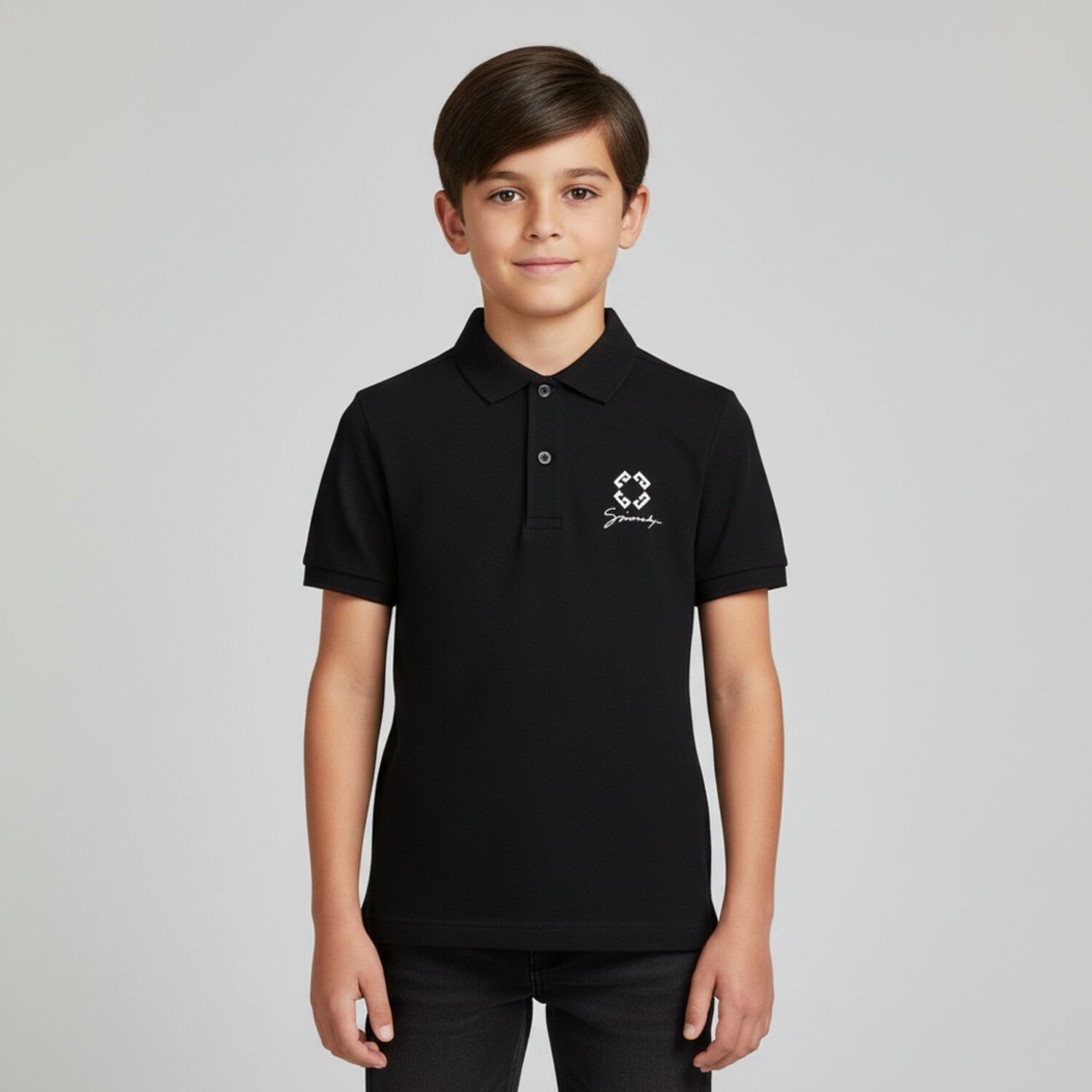 Boys Black Logo Polo Shirt, 1, hi-res