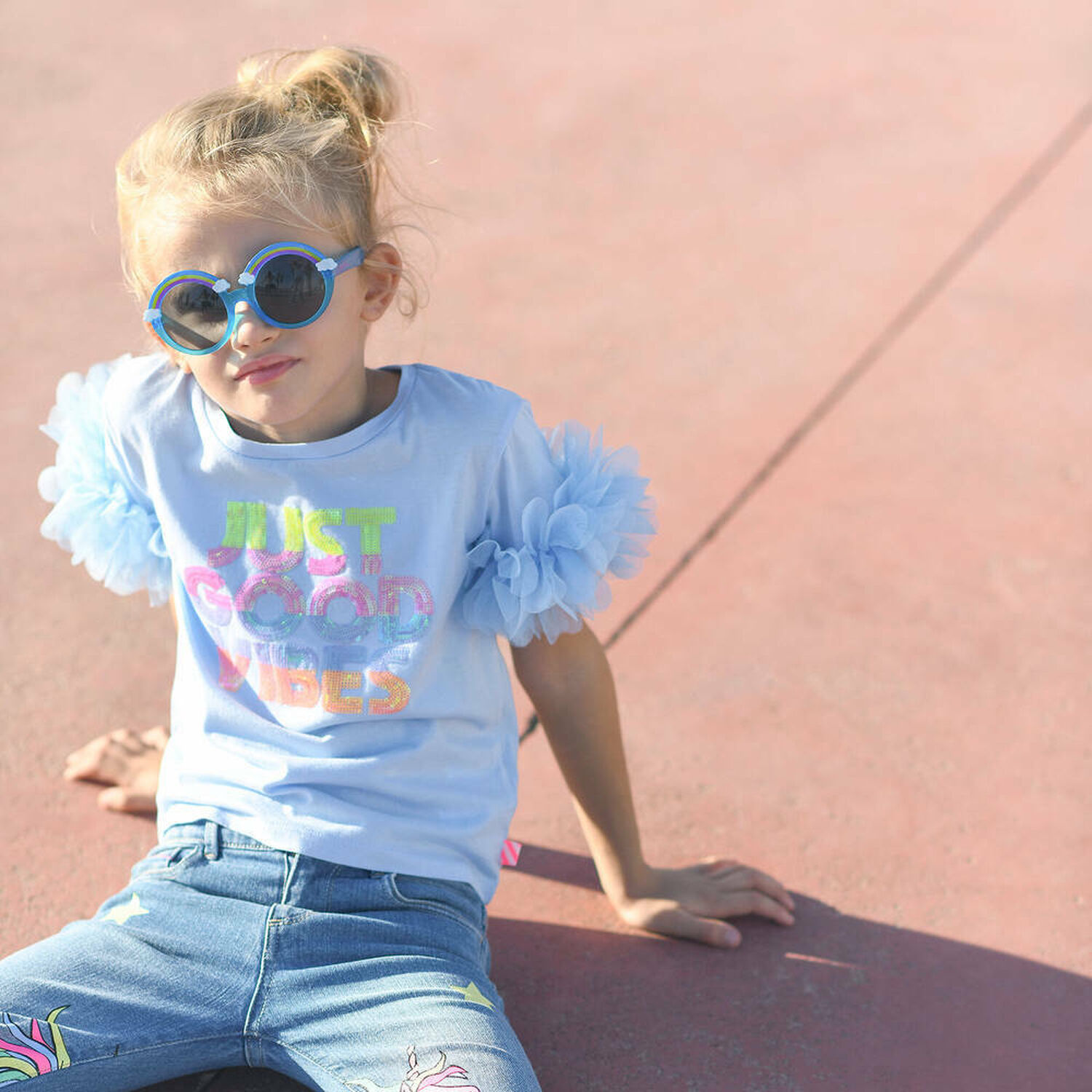 Girls Blue Sequins T-Shirt, 1, hi-res