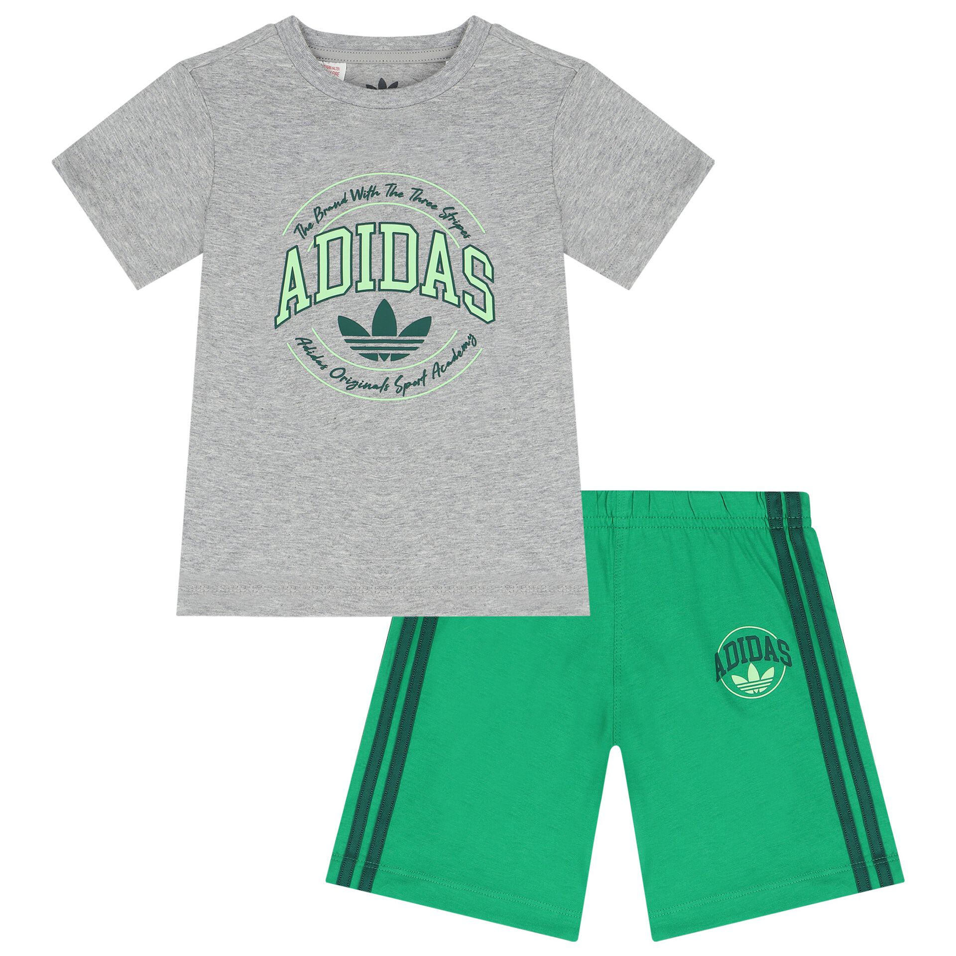 Adidas Kids Grey Green Logo Shorts Set Junior Couture Bahrain