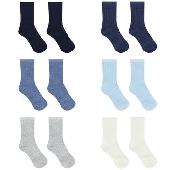 Baby Boys Blue & White Socks (6 Pack)