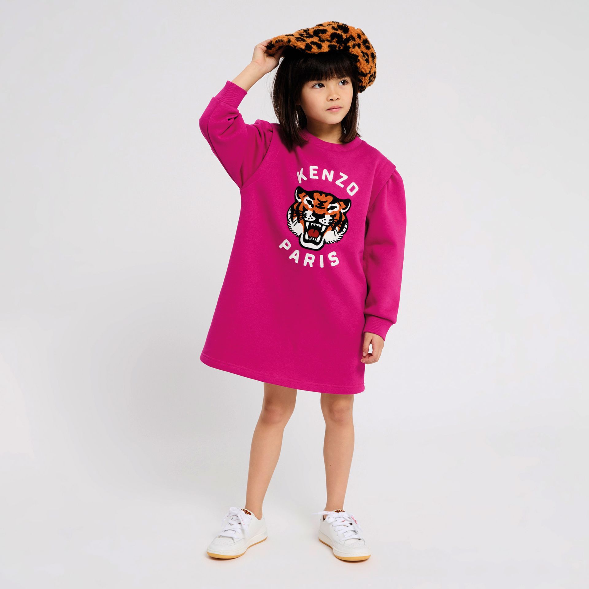 KENZO KIDS Girls Pink Lucky Tiger Logo Sweatshirt Dress Junior Couture USA