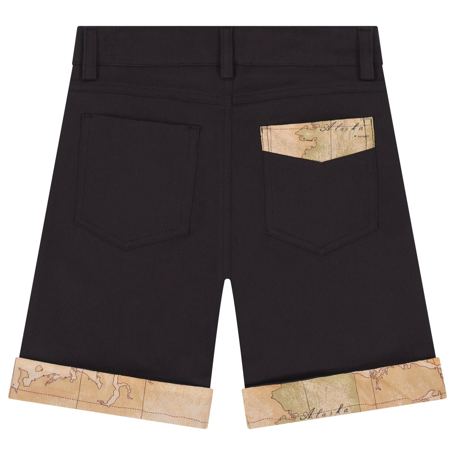 Boys Black Geo Map Shorts, 1, hi-res