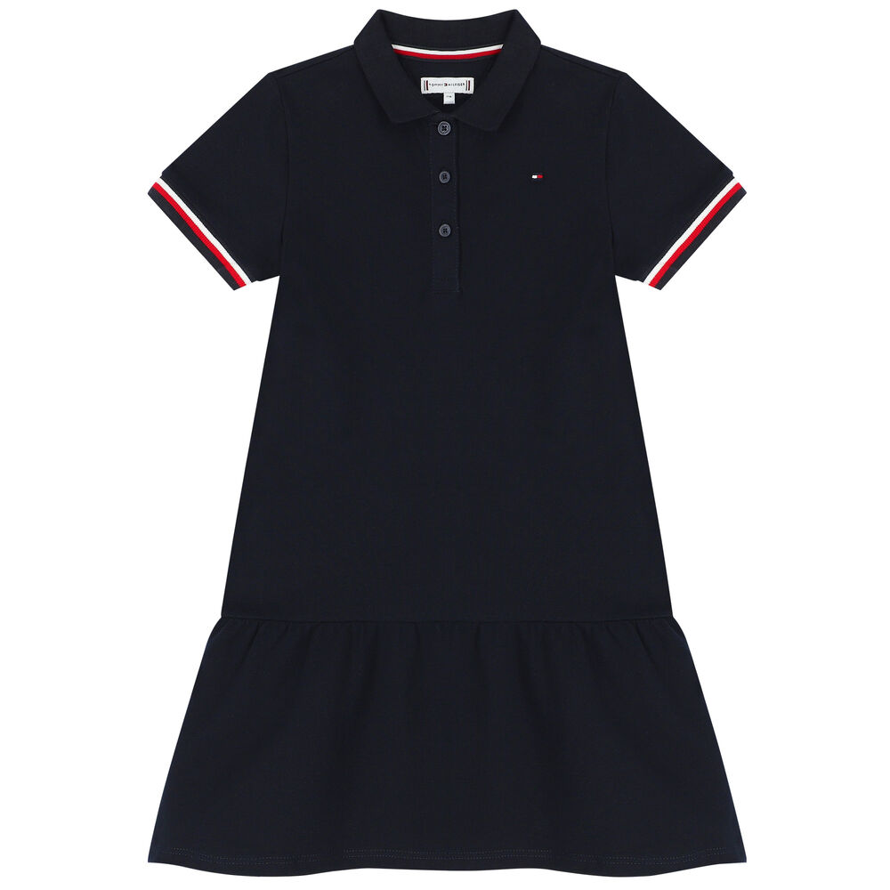 Tommy Hilfiger Girls Navy Blue Logo Polo Shirt Dress | Junior Couture USA