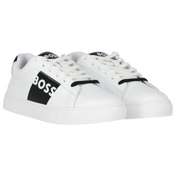 Boys White & Black Logo Trainers