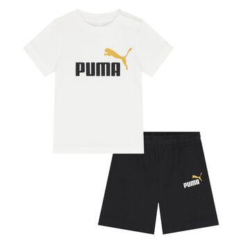 Younger White & Black Logo Shorts Set