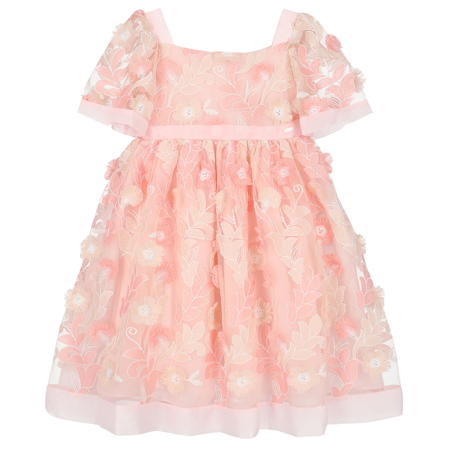 Girls Pink Embroidered Tulle Dress, 1, hi-res image number null