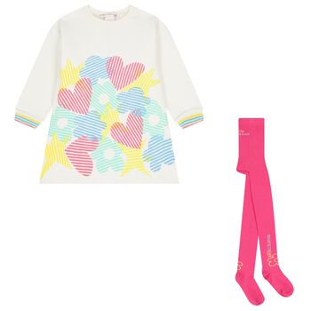 Girls Ivory & Pink Sweatshirt Dress Set