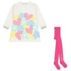 Girls Ivory & Pink Sweatshirt Dress Set, 1, hi-res