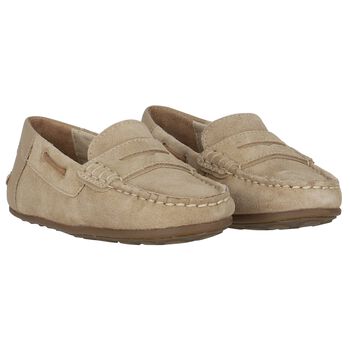 Boys Beige Suede & Leather Loafers
