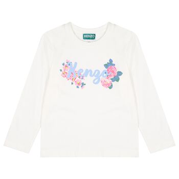 Girls Ivory Floral Logo Long Sleeve Top