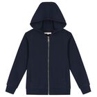 Girls Navy Blue Logo Hooded Zip Up Top, 2, hi-res