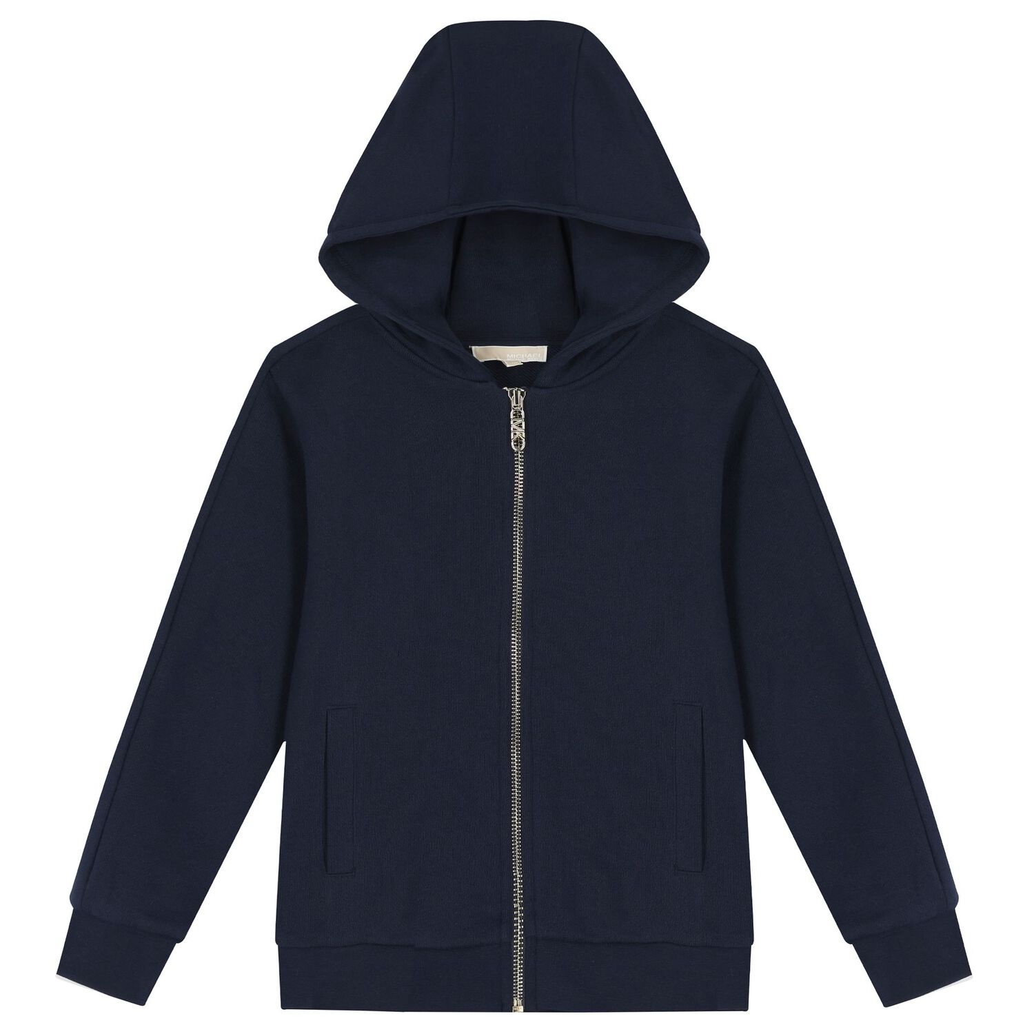 Girls Navy Blue Logo Hooded Zip Up Top, 2, hi-res image number null