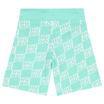 Boys Aqua & White Check Logo Shorts