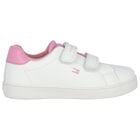 Girls White & Pink Logo Trainers, 1, hi-res