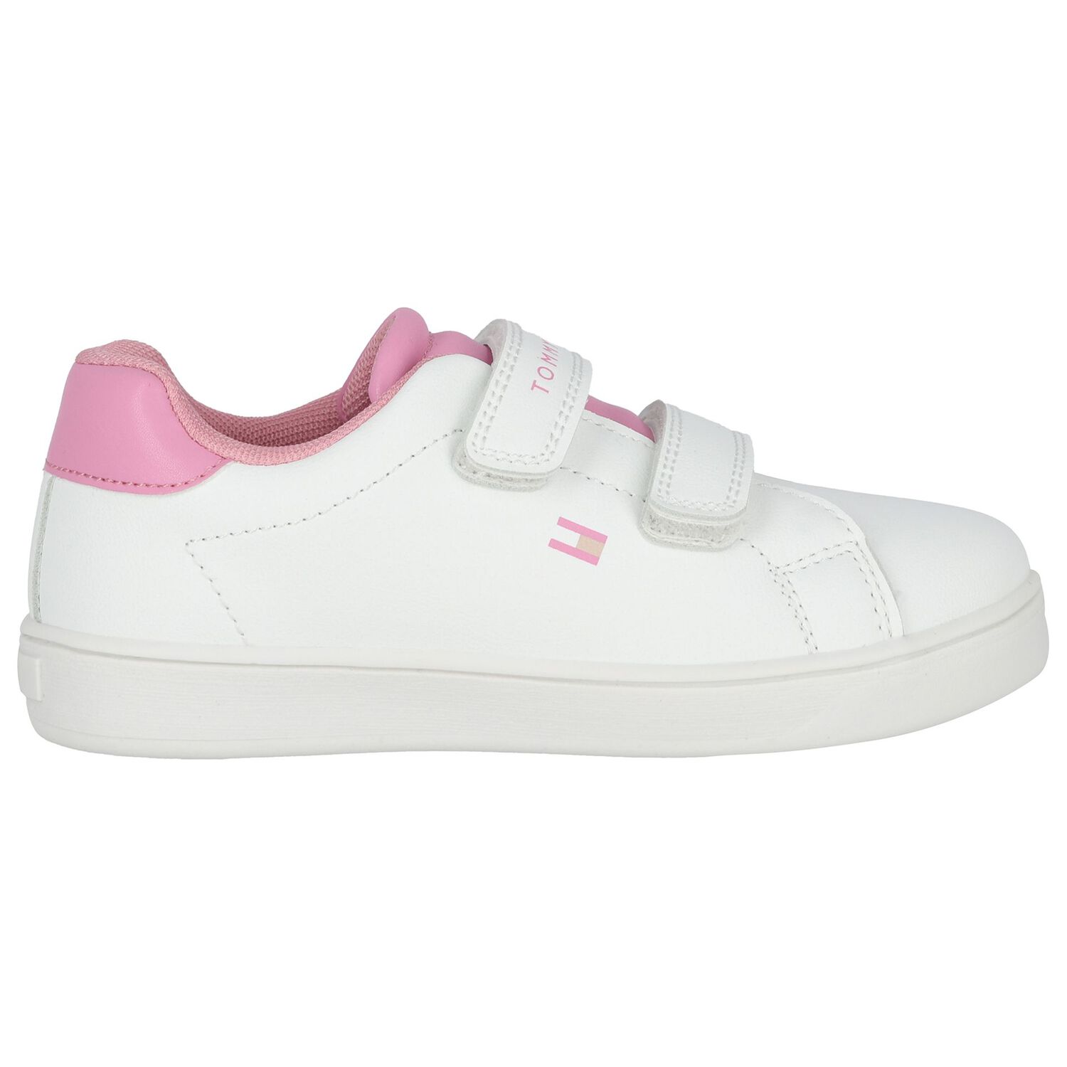 Girls White & Pink Logo Trainers, 1, hi-res