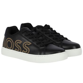 Boys Black Logo Trainers