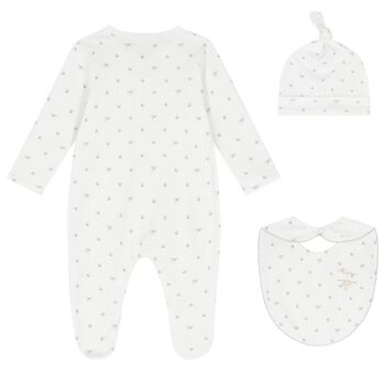 White Silver Bow Babygrow Set